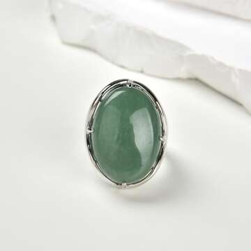 Natural Stone Rose Quartz Agate Amethyst Turquoise Adjustable Finger Rings Semi Precious Oval Shaped...