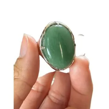 Natural Stone Rose Quartz Agate Amethyst Turquoise Adjustable Finger Rings Semi Precious Oval Shaped Gemstone Anniversary (Green Aventurine)