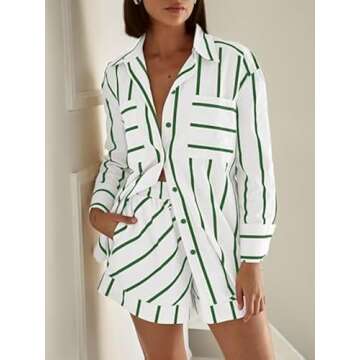 Bufushaoh Women's Striped 2 Piece Outfits Set - Trendy Lounge Set for Daily Wear