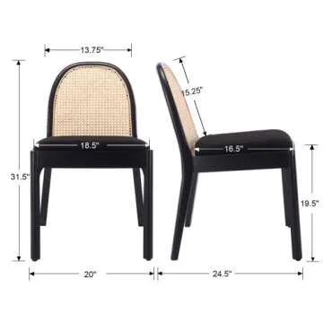 HEAH-YO Rattan Dining Chairs Set of 2, Upholstered Sherpa Dining Room Chairs with Backrests, Modern ...