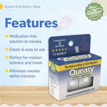 Three Lollies Queasy Anti-Nausea Wristbands – Effective Nausea Relief