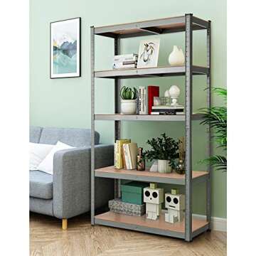 Tangkula Metal Storage Shelves, Heavy Duty Steel 5 Tier Utility Shelves with Adjustable Shelves, Bolt-Free Assembly, High Weight Capacity, Garage Organization Storage Rack, 36" Lx16''Wx72 H (2, Grey)
