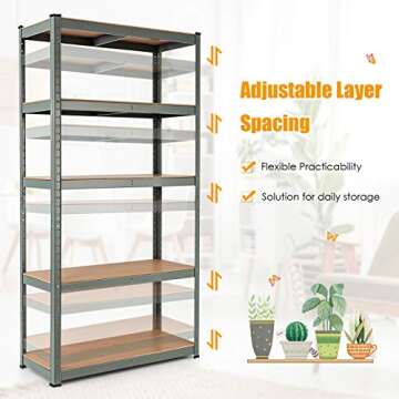 Tangkula Metal Storage Shelves, Heavy Duty Steel 5 Tier Utility Shelves with Adjustable Shelves, Bolt-Free Assembly, High Weight Capacity, Garage Organization Storage Rack, 36" Lx16''Wx72 H (2, Grey)