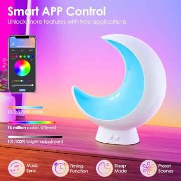 ECOLOR Smart Touch Bedside Table Lamp, RGB APP Control Small Moon Lamp with 20+ Scene Mode, Music Mode & Sleep Mode, 6 Way Dimmable Multi-Color & Warm White LED Moon Light for Bedrooms Living Room ﻿