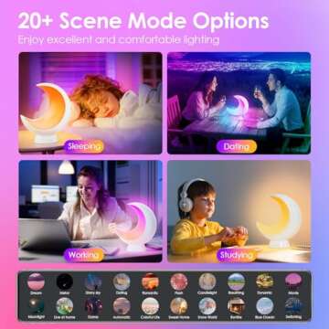 ECOLOR Smart Touch Bedside Table Lamp, RGB APP Control Small Moon Lamp with 20+ Scene Mode, Music Mode & Sleep Mode, 6 Way Dimmable Multi-Color & Warm White LED Moon Light for Bedrooms Living Room ﻿