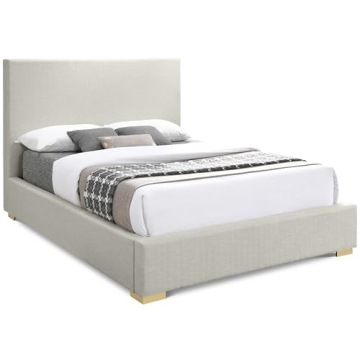 Meridian Furniture CrosbyBeige-K Crosby Collection Mid-Century Modern Linen Fabric King Bed Rich Bei...