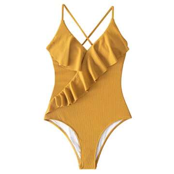 Cupshe Fashion Happy Ending Solid One-Piece Swimsuit Beach Swimwear Bathing Suit (M),Yellow