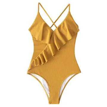 Cupshe Fashion Happy Ending Solid One-Piece Swimsuit Beach Swimwear Bathing Suit (M),Yellow