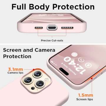 COFFKER Compatible with iPhone 15 Pro Max Case, Liquid Silicone Case, Full Body Shockproof Protective Cover Slim Thin Phone Case with Soft Anti-Scratch Microfiber Lining, 6.7 inch-Lovely Pink