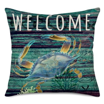 Tlovudori Ocean Beach Throw Pillow Covers Case Decorative Vintage Wood Welcome Sea Coastal Marine An...