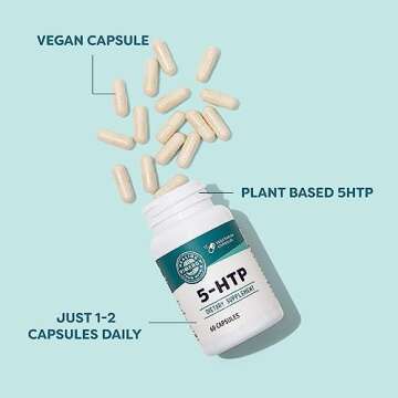 Vimergy 5-HTP Capsules, 60 Servings – Healthy Mood & Stress Support Supplement – Promotes Healthy Levels of Serotonin for Stress Management, Vegan, Non-GMO, Gluten-Free, Grain-Free, & Paleo