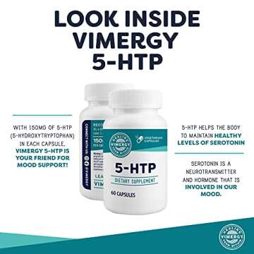Vimergy 5-HTP Capsules, 60 Servings – Healthy Mood & Stress Support Supplement – Promotes Healthy Levels of Serotonin for Stress Management, Vegan, Non-GMO, Gluten-Free, Grain-Free, & Paleo