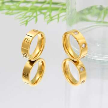 Love Friendship Gold Rings for Women:Wedding Band 18k Gold Ring Cubic Zirconia Stainless Steel Promise Ring Jewelry Birthday Gifts for Women,Size 6-10