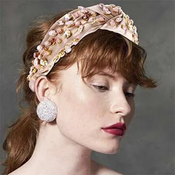 Crystal Velvet Headband Cross Knotted Turban Headdress Colorful rhinestone Statement Wide Hair Band ...