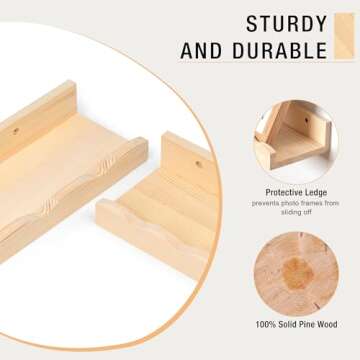 Fun Memories Picture Ledge Shelf for Wall, 36 inch Pine Wood Nursery Book Shelves Set of 2- Wall Book Shelves for Kids Room, Home Decor - Kitchen Spice-Natural