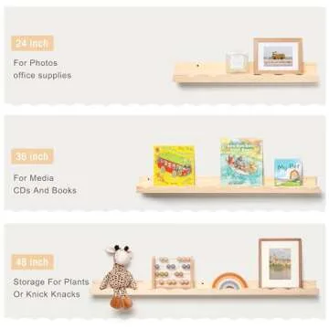Fun Memories Picture Ledge Shelf for Wall, 36 inch Pine Wood Nursery Book Shelves Set of 2- Wall Book Shelves for Kids Room, Home Decor - Kitchen Spice-Natural