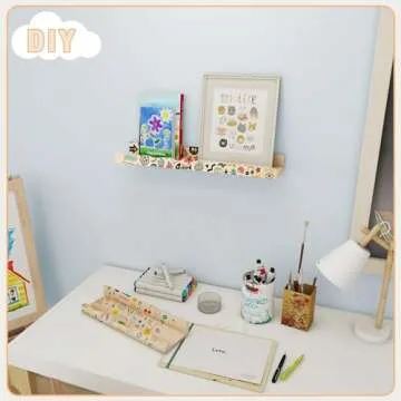 Fun Memories Picture Ledge Shelf for Wall, 36 inch Pine Wood Nursery Book Shelves Set of 2- Wall Book Shelves for Kids Room, Home Decor - Kitchen Spice-Natural