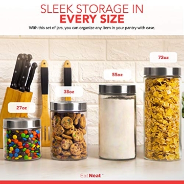 EatNeat Stylish Glass Canisters Set - Airtight Food Storage