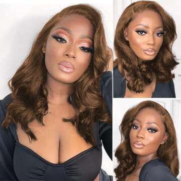 Brown Bob Wig Human Hair 13x4 Frontal Lace Wig 14 Inch Body Wave HD Lace Front Wigs Human Hair Pre P...