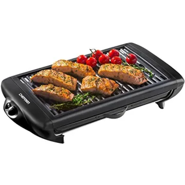 Chefman Electric Smokeless Indoor Grill w/ Non-Stick Cooking Surface & Adjustable Temperature Knob from Warm to Sear for Customized BBQing, Dishwasher Safe Removable Water Tray, Black
