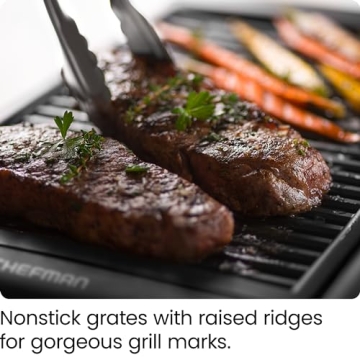 Chefman Electric Smokeless Indoor Grill w/ Non-Stick Cooking Surface & Adjustable Temperature Knob from Warm to Sear for Customized BBQing, Dishwasher Safe Removable Water Tray, Black