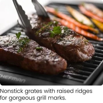 Chefman Electric Smokeless Indoor Grill w/ Non-Stick Cooking Surface & Adjustable Temperature Knob from Warm to Sear for Customized BBQing, Dishwasher Safe Removable Water Tray, Black