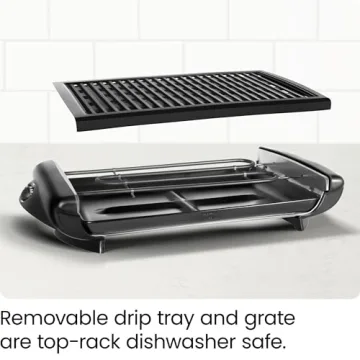 Chefman Electric Smokeless Indoor Grill w/ Non-Stick Cooking Surface & Adjustable Temperature Knob from Warm to Sear for Customized BBQing, Dishwasher Safe Removable Water Tray, Black