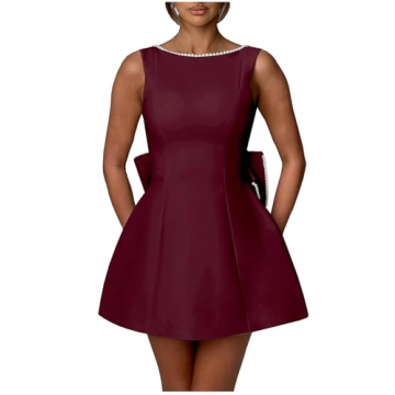 Sevintage Wine Red Homecoming Dress with Detachable Bow for Women