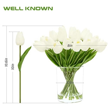 Stunning 20 Pcs White Tulips in Glass Vase for Home Decor