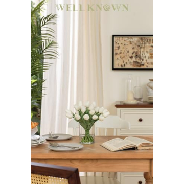 Stunning 20 Pcs White Tulips in Glass Vase for Home Decor