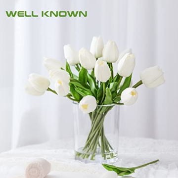 Stunning 20 Pcs White Tulips in Glass Vase for Home Decor