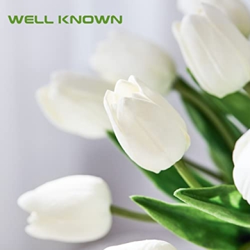 Stunning 20 Pcs White Tulips in Glass Vase for Home Decor