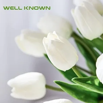 Stunning 20 Pcs White Tulips in Glass Vase for Home Decor