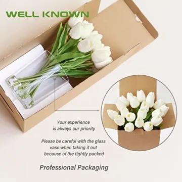 Stunning 20 Pcs White Tulips in Glass Vase for Home Decor