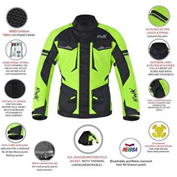HWK Motorcycle Jacket for Men Adventure/Touring with Cordura Textile Fabric for Motorbike Riding and...