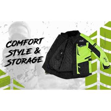 HWK Motorcycle Jacket for Men Adventure/Touring with Cordura Textile Fabric for Motorbike Riding and Impact Protection Armor (Hi-Vis Green, Large)