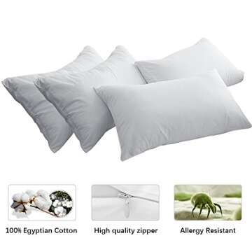 Haperlare 4-Pack Zippered Pillow Protectors, Premium 400 Thread Count 100% Egyptian Cotton Pillowcases Queen Pillow Covers, 20x30 inch