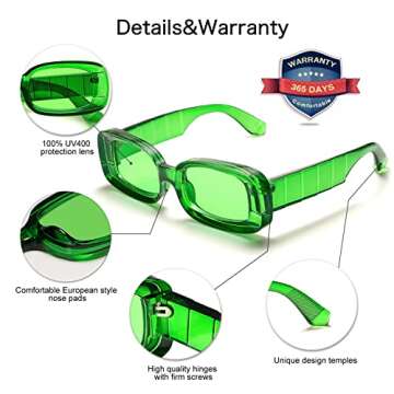 VANLINKER Y2K Trendy Rectangle Sunglasses for Women Men Retro Fashion 90s Glasses Thick Square Frames UV400 Protection VL9673 Green