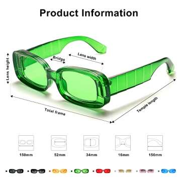 VANLINKER Y2K Trendy Rectangle Sunglasses for Women Men Retro Fashion 90s Glasses Thick Square Frames UV400 Protection VL9673 Green