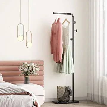 KADIGANG Black Coat Rack with Marble Base for Home