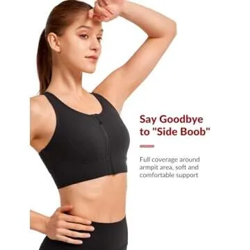 Yvette Front Closure Sports Bras for Women High Support Large Bust Supportive Sports Bra High Impact for Running,Black,M