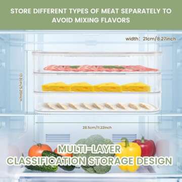 Hvxrjkn Deli Meat Container for Fridge, 3 Layer / 4 Layer Meat Container for Refrigerator Organizing, Bacon Container Refrigerator Food Box Removable Bacon Keeper Fridge (3 Layer)