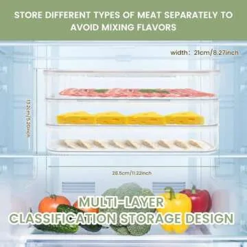 Hvxrjkn Deli Meat Container for Fridge, 3 Layer / 4 Layer Meat Container for Refrigerator Organizing, Bacon Container Refrigerator Food Box Removable Bacon Keeper Fridge (3 Layer)
