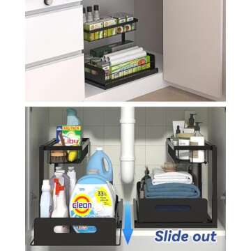 Merrylun Under Sink Organizers, 2 Pack Metal Pull Out Under Sink Organizers and Storage Shelves with...