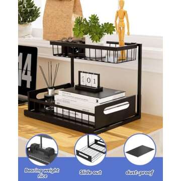 Merrylun Under Sink Organizers, 2 Pack Metal Pull Out Under Sink Organizers and Storage Shelves with Sliding Drawer, Under Sink Storage for Kitchen, Bathroom, Black, 2 Pack…