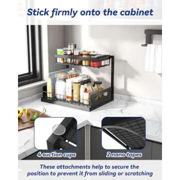 Merrylun Under Sink Organizers, 2 Pack Metal Pull Out Under Sink Organizers and Storage Shelves with Sliding Drawer, Under Sink Storage for Kitchen, Bathroom, Black, 2 Pack…