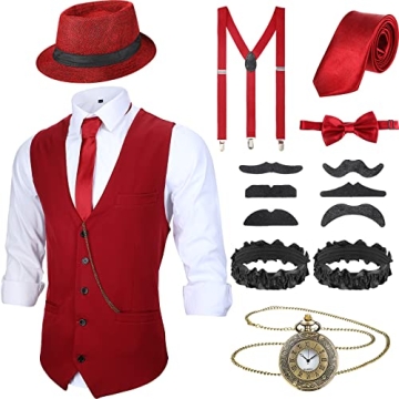 SATINIOR 1920s Men's Costume with Stylish Vest and Accessories Set