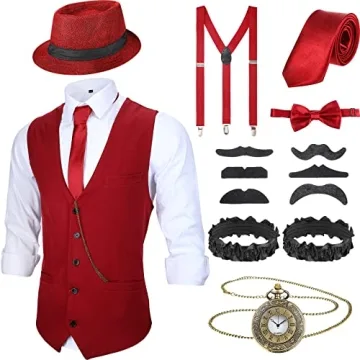 SATINIOR 1920s Men's Costume with Stylish Vest and Accessories Set