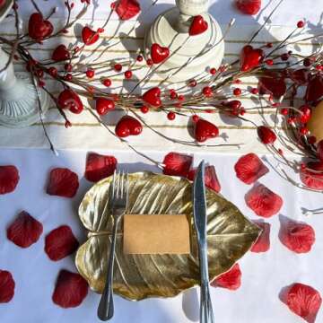 Winlyn 5.2' Valentine's Day Garland Red Heart and Berry Garland Red Heart Burgundy Berry Pip Berry Artificial Garland Decorations for Spring Wedding Valentine Fireplace Mantel Table Décor