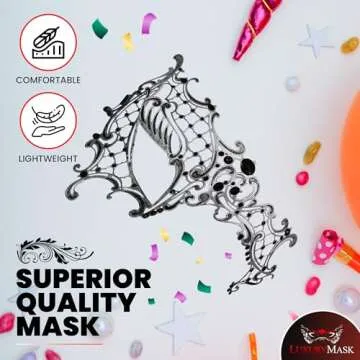 Masquerade Mask for Women - Elegant Metal Half Face Phantom of The Opera Mask for Mardi Gras, Prom, Halloween, Venetian Parties, Masquerade Balls and Costume Events (Vintage Black Sl)